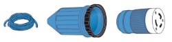 Voorgemonteerde kap + kabel blauw 10 m 50 A